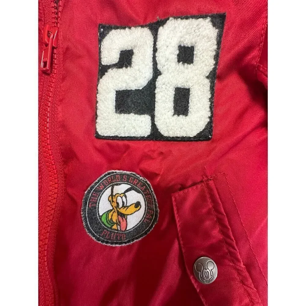 Disney Baby 18 Months Unisex Mickey Pluto Red Bomber Jacket With Patches NWOT